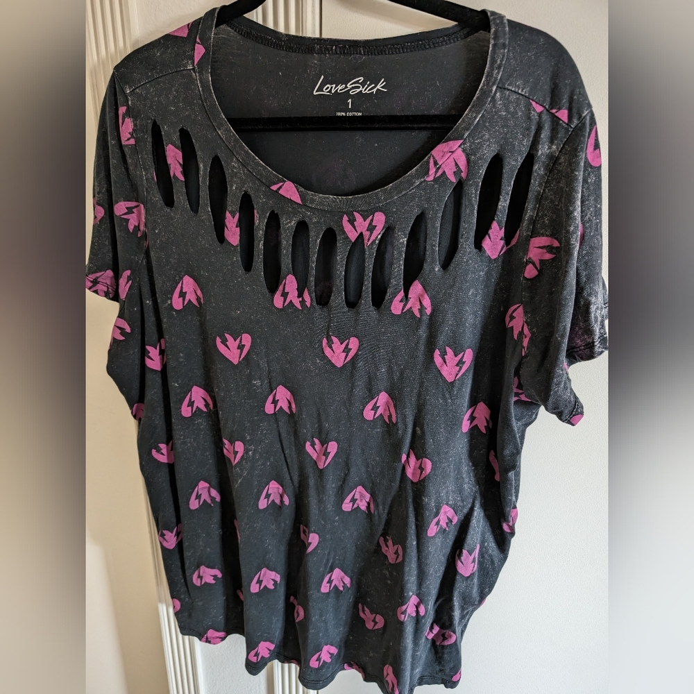 Lovesick Cut-Out Neck Distressed T-shirt